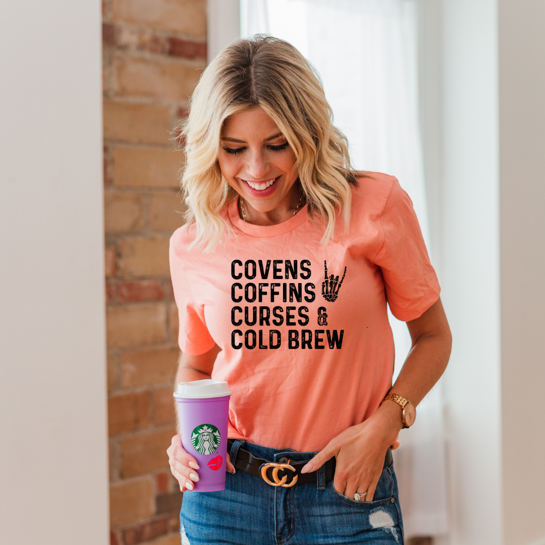 Covens Coffins Curses and Cold Brew| DTF Transfers