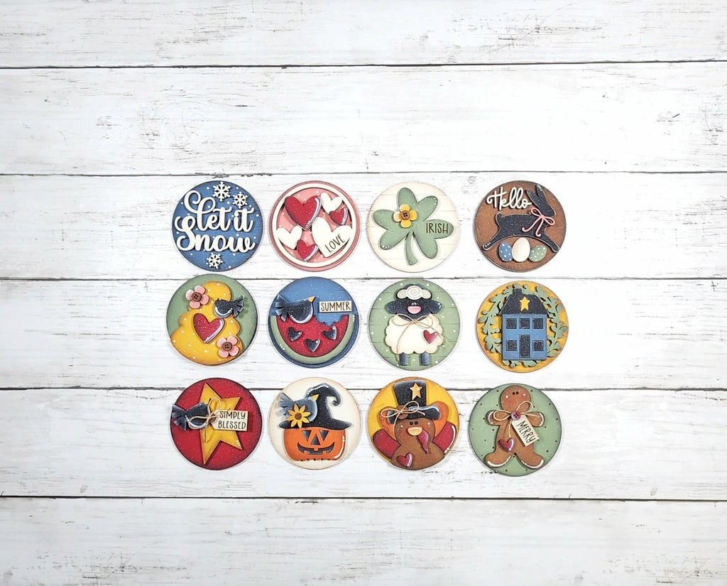 Interchangeable Seasonal Insert Set – 4" Round Barn Door Inserts (Fits Barn Door Sign Base) | DIY Kits
