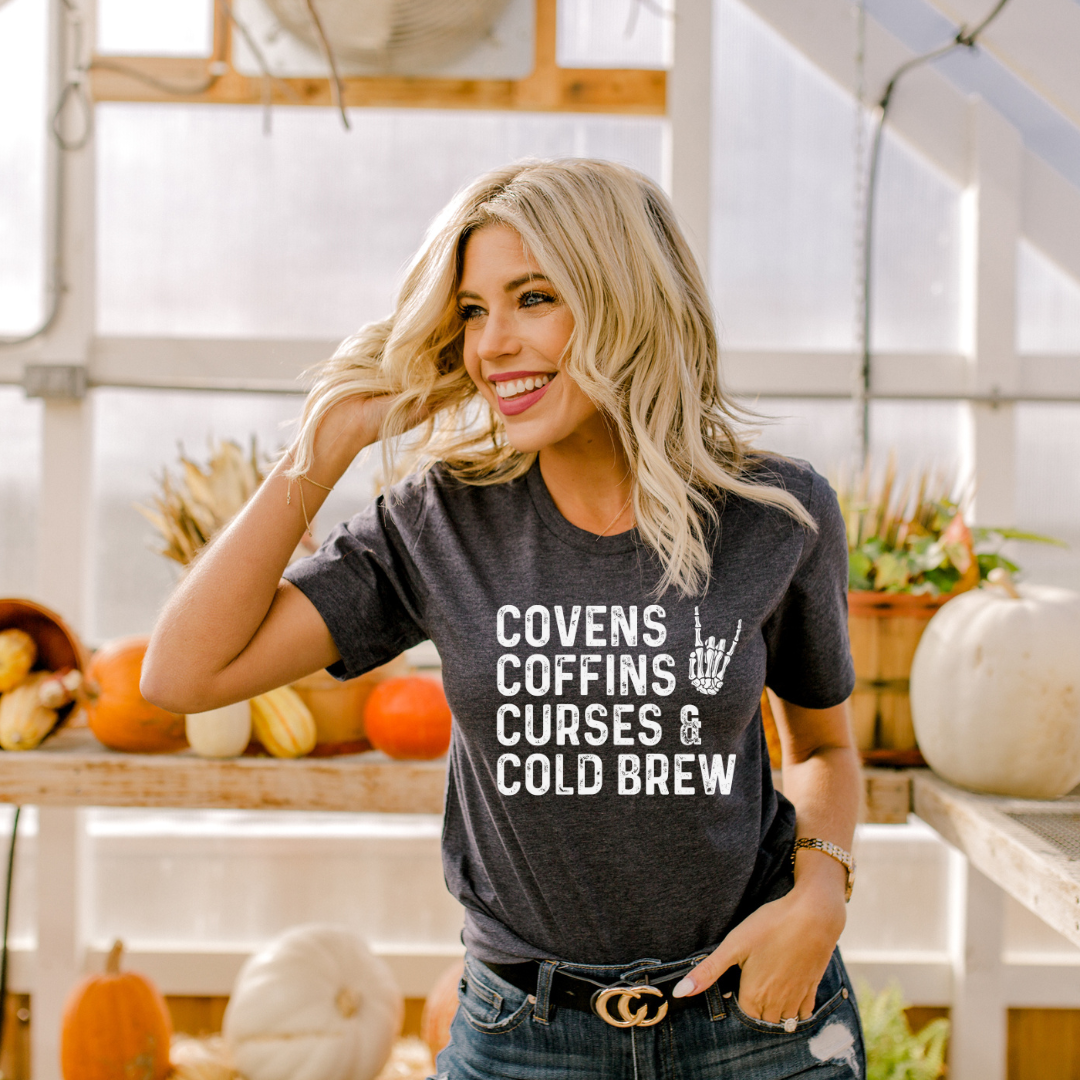 Covens Coffins Curses and Cold Brew| DTF Transfers