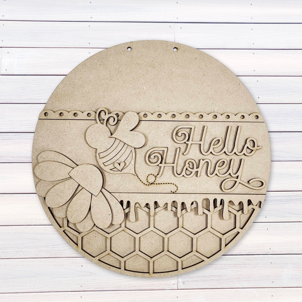 Hello Honey Bee Door Hanger Wood Craft Blank | DIY Kits