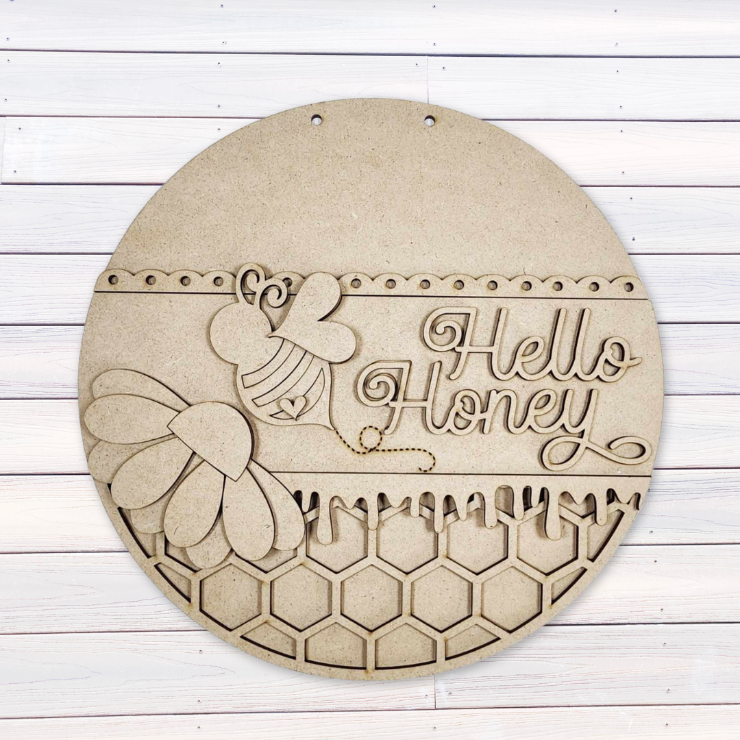 Hello Honey Bee Door Hanger Wood Craft Blank | DIY Kits