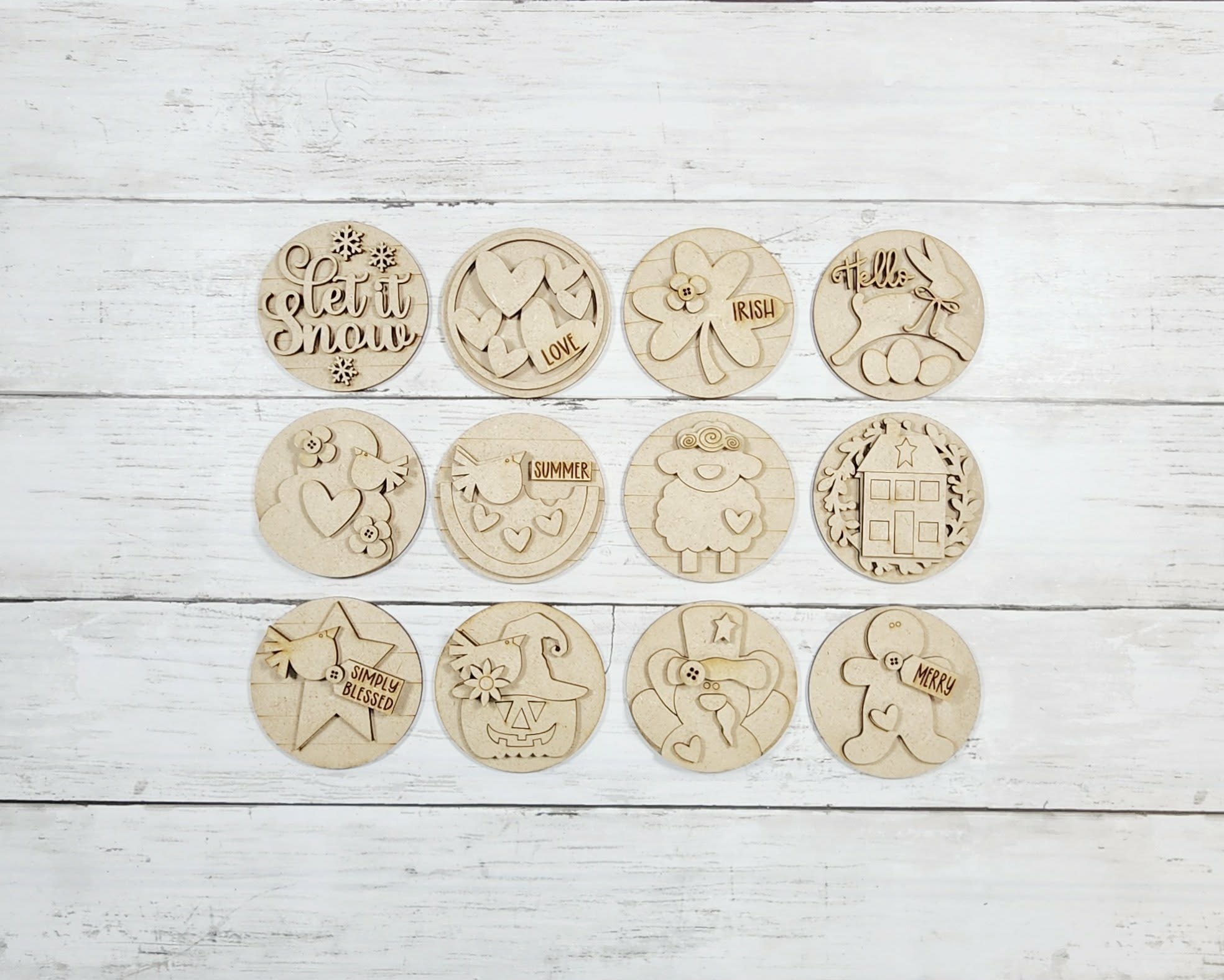 Interchangeable Seasonal Insert Set – 4" Round Barn Door Inserts (Fits Barn Door Sign Base) | DIY Kits