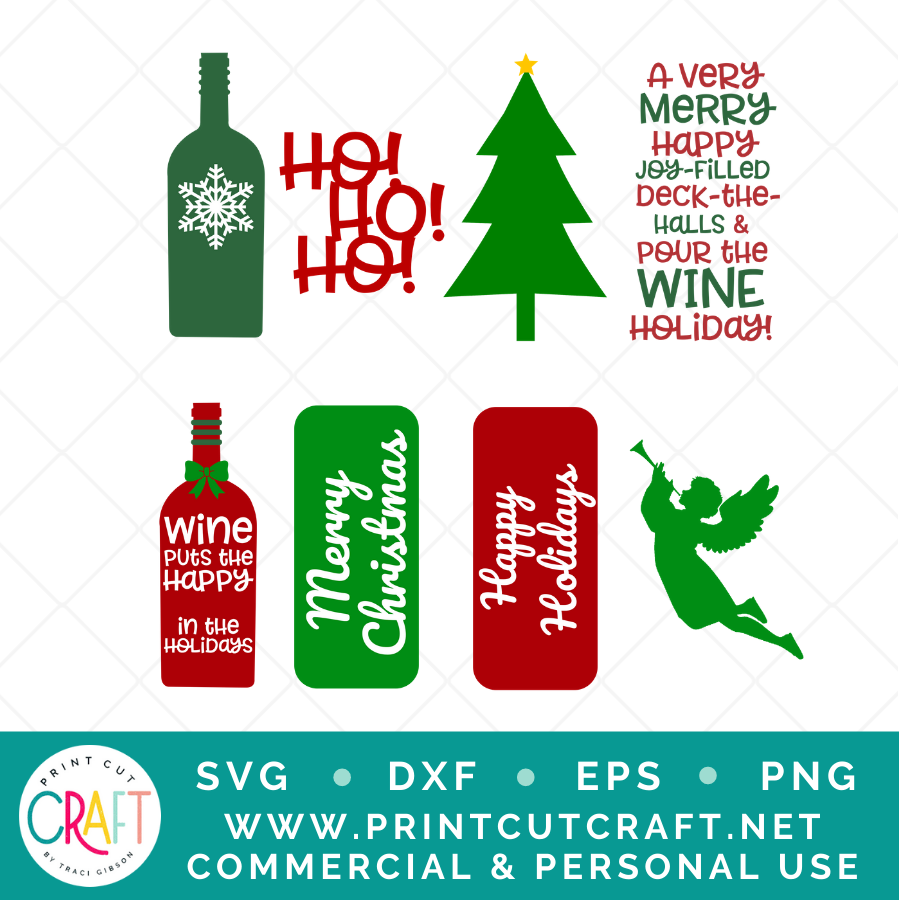 Christmas Wine Gift Bag Tags SVG PNG DXF EPS