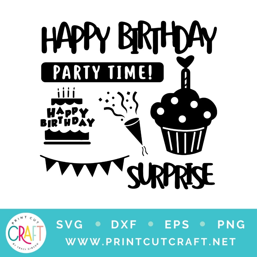 Happy Birthday Doodle Circle SVG DXF EPS PNG