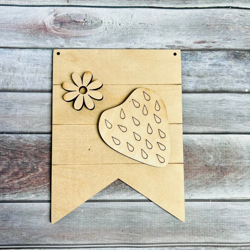 Wood banner with Strawberry cutout| Wood Craft Blank