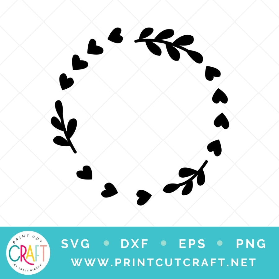Wreath Hearts Leaves SVG PNG DXF EPS